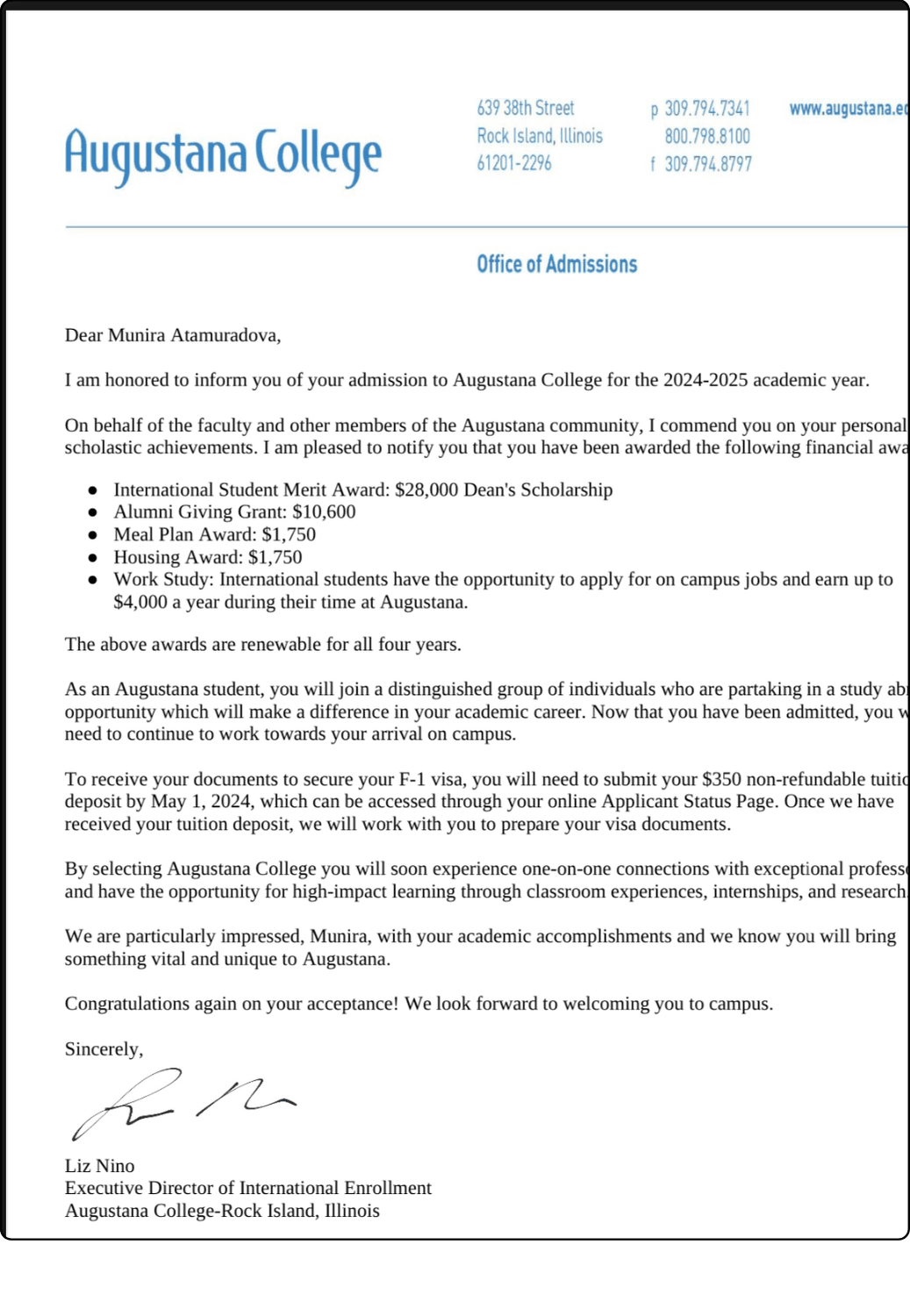 Certificate from Augustana College